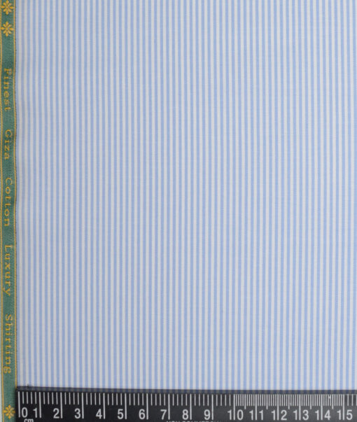 Reid & Taylor  Giza Cotton Striped Shirting Fabric (White & Sky Blue)