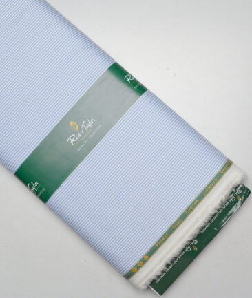 Reid & Taylor  Giza Cotton Striped Shirting Fabric (White & Sky Blue)