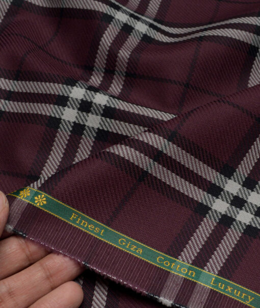 Reid & Taylor  Giza Cotton Checks Shirting Fabric (Dark Wine)