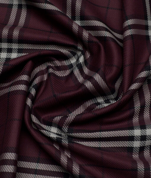 Reid & Taylor  Giza Cotton Checks Shirting Fabric (Dark Wine)