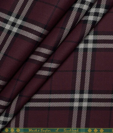 Reid & Taylor  Giza Cotton Checks Shirting Fabric (Dark Wine)