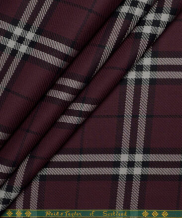 Reid & Taylor  Giza Cotton Checks Shirting Fabric (Dark Wine)
