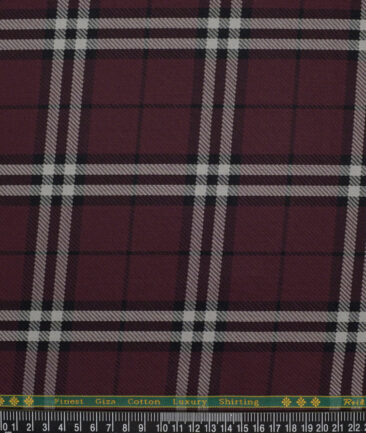 Reid & Taylor  Giza Cotton Checks Shirting Fabric (Dark Wine)