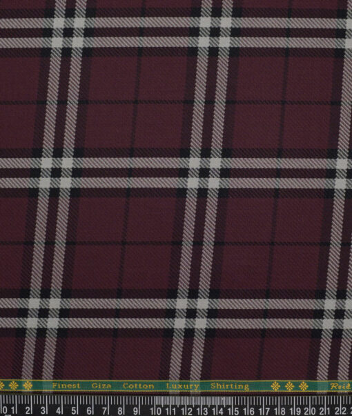 Reid & Taylor  Giza Cotton Checks Shirting Fabric (Dark Wine)