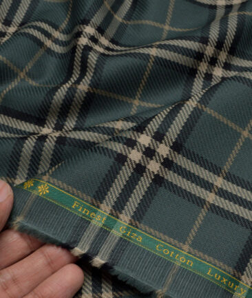 Reid & Taylor  Giza Cotton Checks Shirting Fabric (Pine Green)