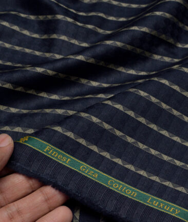 Reid & Taylor  Giza Cotton Striped Shirting Fabric (Dark Royal Blue)