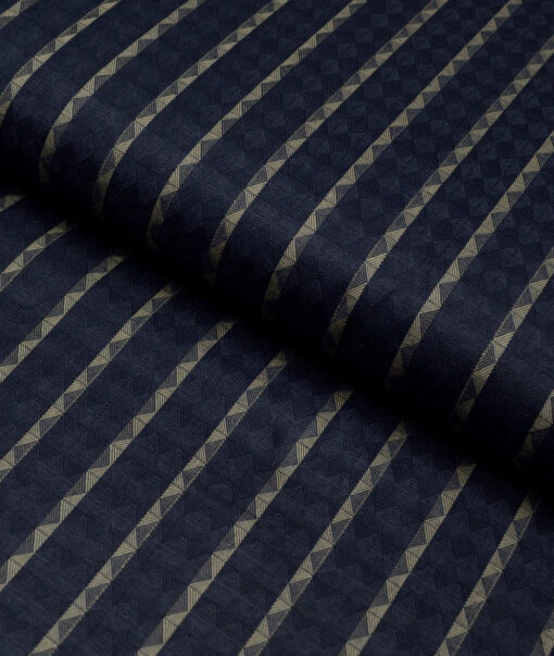 Reid & Taylor  Giza Cotton Striped Shirting Fabric (Dark Royal Blue)