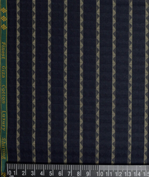 Reid & Taylor  Giza Cotton Striped Shirting Fabric (Dark Royal Blue)