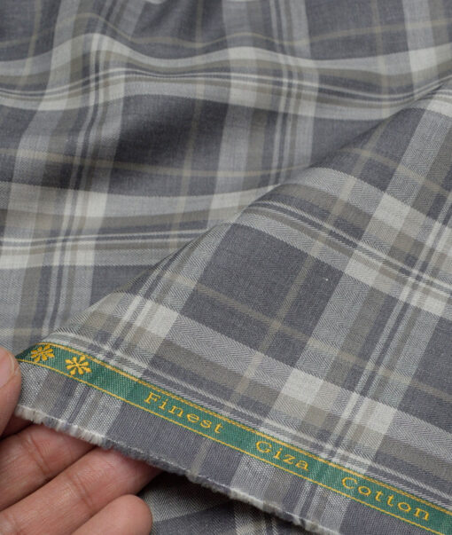 Reid & Taylor  Giza Cotton Checks Shirting Fabric (Grey)