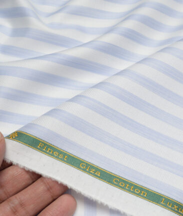 Reid & Taylor  Giza Cotton Striped Shirting Fabric (White & Blue)