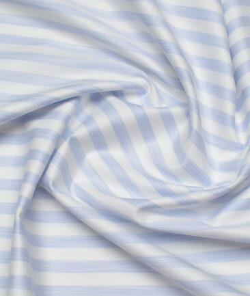 Reid & Taylor  Giza Cotton Striped Shirting Fabric (White & Blue)