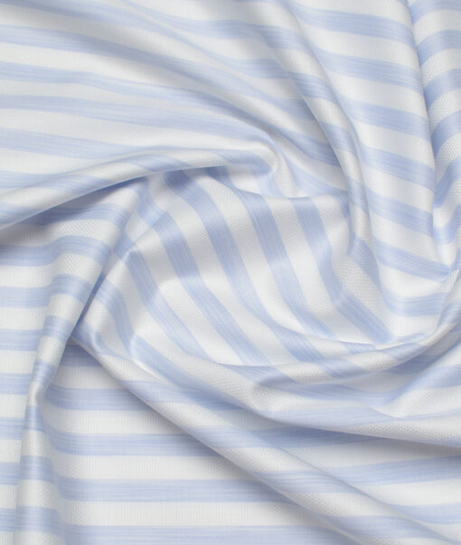 Reid & Taylor  Giza Cotton Striped Shirting Fabric (White & Blue)
