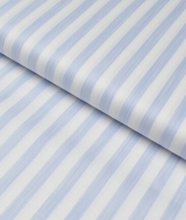 Reid & Taylor  Giza Cotton Striped Shirting Fabric (White & Blue)