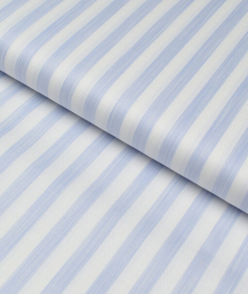 Reid & Taylor  Giza Cotton Striped Shirting Fabric (White & Blue)