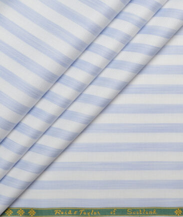 Reid & Taylor  Giza Cotton Striped Shirting Fabric (White & Blue)