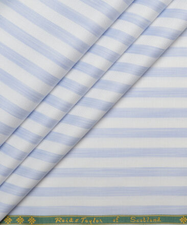 Reid & Taylor  Giza Cotton Striped Shirting Fabric (White & Blue)