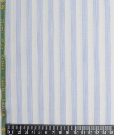 Reid & Taylor  Giza Cotton Striped Shirting Fabric (White & Blue)