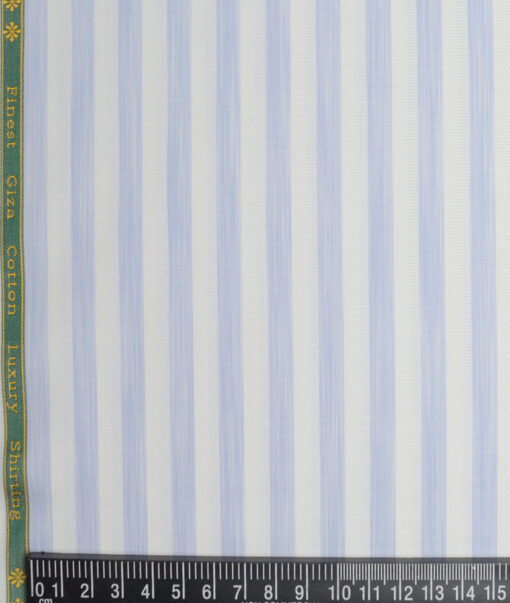 Reid & Taylor  Giza Cotton Striped Shirting Fabric (White & Blue)