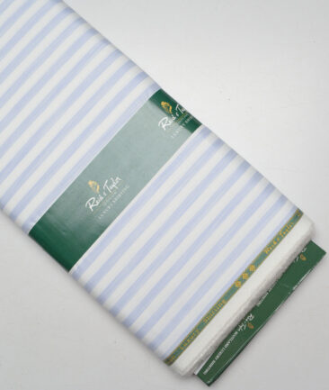 Reid & Taylor  Giza Cotton Striped Shirting Fabric (White & Blue)