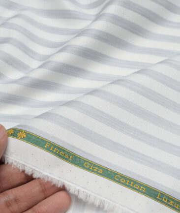 Reid & Taylor  Giza Cotton Striped Shirting Fabric (White & Grey)