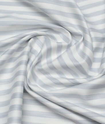 Reid & Taylor  Giza Cotton Striped Shirting Fabric (White & Grey)
