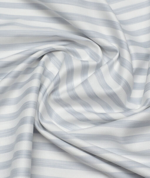 Reid & Taylor  Giza Cotton Striped Shirting Fabric (White & Grey)