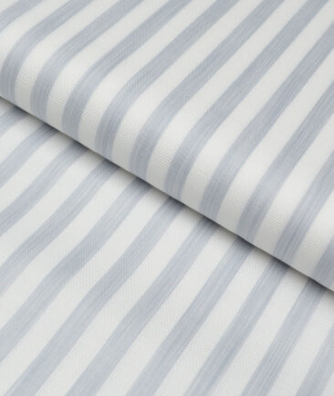 Reid & Taylor  Giza Cotton Striped Shirting Fabric (White & Grey)