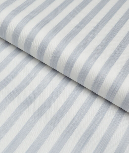 Reid & Taylor  Giza Cotton Striped Shirting Fabric (White & Grey)