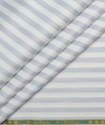 Reid & Taylor  Giza Cotton Striped Shirting Fabric (White & Grey)