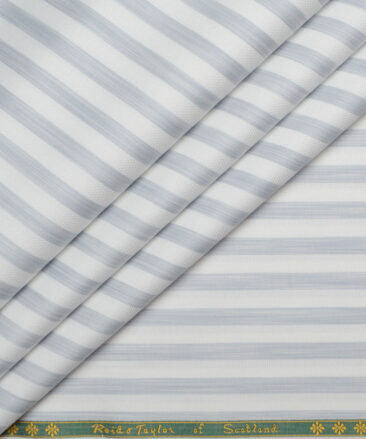 Reid & Taylor  Giza Cotton Striped Shirting Fabric (White & Grey)