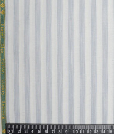 Reid & Taylor  Giza Cotton Striped Shirting Fabric (White & Grey)