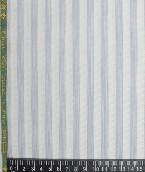 Reid & Taylor  Giza Cotton Striped Shirting Fabric (White & Grey)