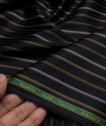 Reid & Taylor  Giza Cotton Striped Shirting Fabric (Black)