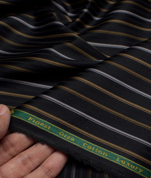 Reid & Taylor  Giza Cotton Striped Shirting Fabric (Black)