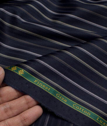 Reid & Taylor  Giza Cotton Striped Shirting Fabric (Dark Navy Blue)