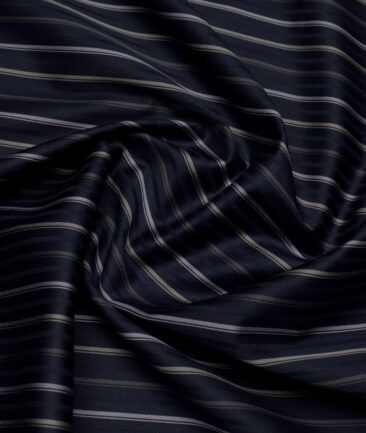 Reid & Taylor  Giza Cotton Striped Shirting Fabric (Dark Navy Blue)