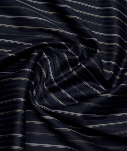 Reid & Taylor  Giza Cotton Striped Shirting Fabric (Dark Navy Blue)