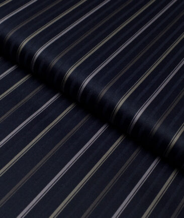 Reid & Taylor  Giza Cotton Striped Shirting Fabric (Dark Navy Blue)