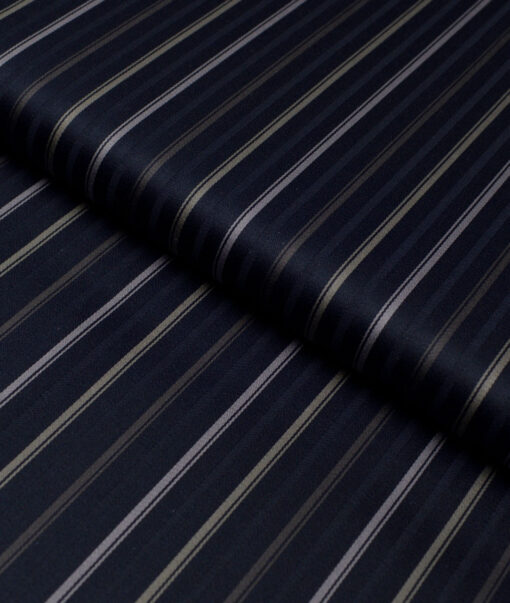Reid & Taylor  Giza Cotton Striped Shirting Fabric (Dark Navy Blue)