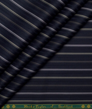 Reid & Taylor  Giza Cotton Striped Shirting Fabric (Dark Navy Blue)