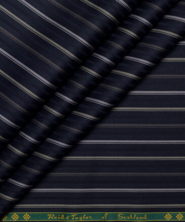 Reid & Taylor  Giza Cotton Striped Shirting Fabric (Dark Navy Blue)