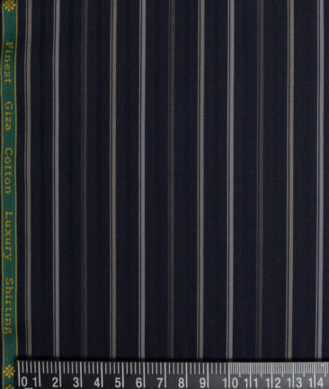 Reid & Taylor  Giza Cotton Striped Shirting Fabric (Dark Navy Blue)