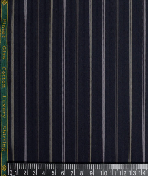 Reid & Taylor  Giza Cotton Striped Shirting Fabric (Dark Navy Blue)