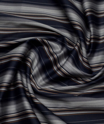 Reid & Taylor  Giza Cotton Striped Shirting Fabric (Dark Royal Blue & Grey)