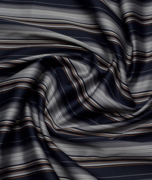 Reid & Taylor  Giza Cotton Striped Shirting Fabric (Dark Royal Blue & Grey)