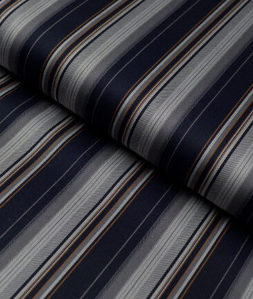 Reid & Taylor  Giza Cotton Striped Shirting Fabric (Dark Royal Blue & Grey)