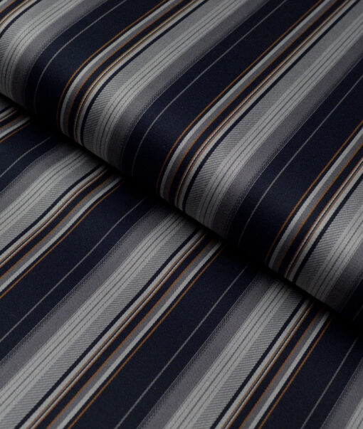 Reid & Taylor  Giza Cotton Striped Shirting Fabric (Dark Royal Blue & Grey)