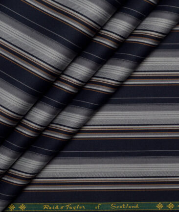 Reid & Taylor  Giza Cotton Striped Shirting Fabric (Dark Royal Blue & Grey)
