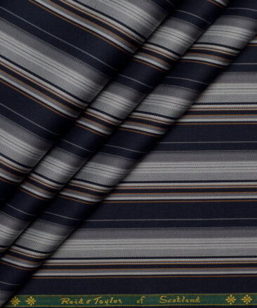 Reid & Taylor  Giza Cotton Striped Shirting Fabric (Dark Royal Blue & Grey)