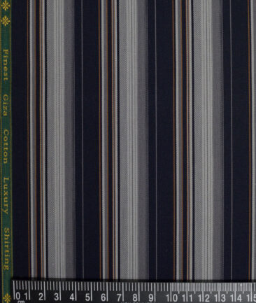 Reid & Taylor  Giza Cotton Striped Shirting Fabric (Dark Royal Blue & Grey)
